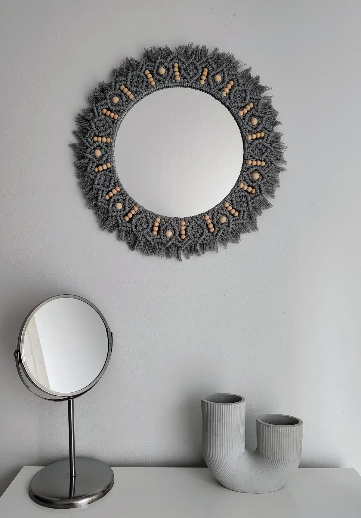 Espejo de macramé Maku 3 Espejo de macramé gris Maku decoración artesanal Sweetlar