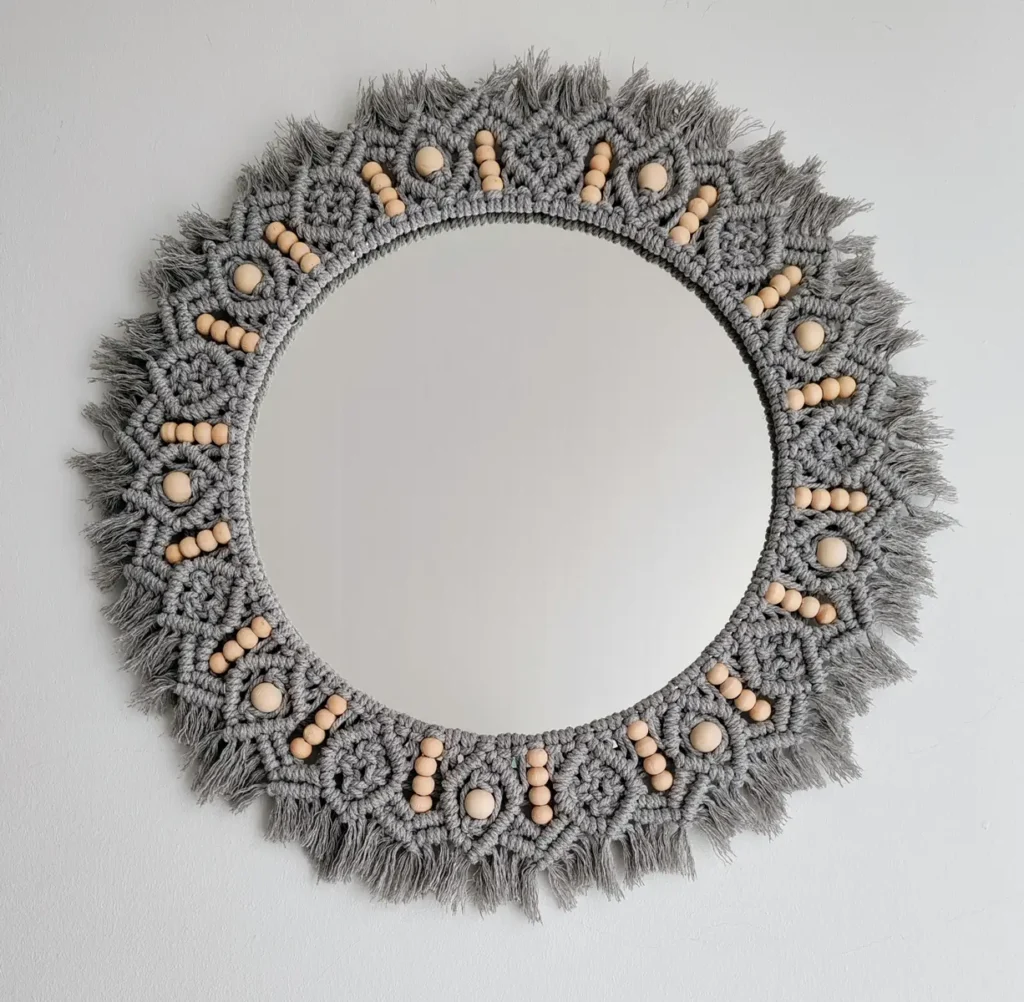 Espejo de macramé gris Maku decoración artesanal Sweetlar