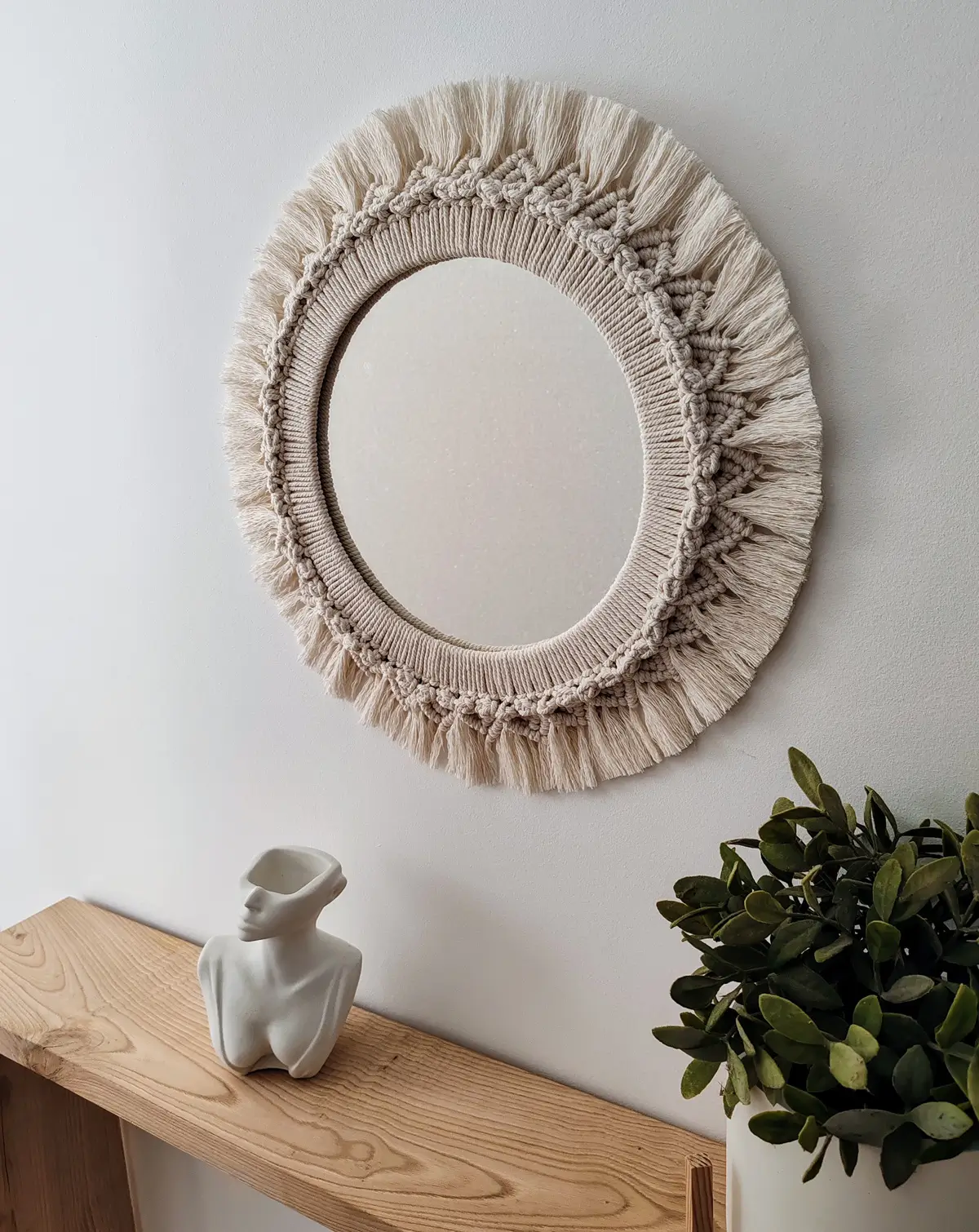 Espejo de macramé Sole 4 Espejo de macramé bohemio Sole blanco crema decoración artesanal Sweetlar