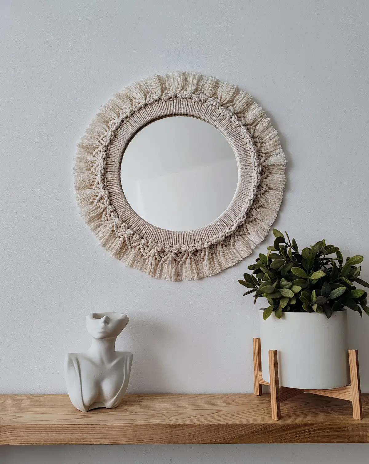 Espejo de macramé Sole 3 Espejo de macramé bohemio Sole blanco crema decoración artesanal Sweetlar