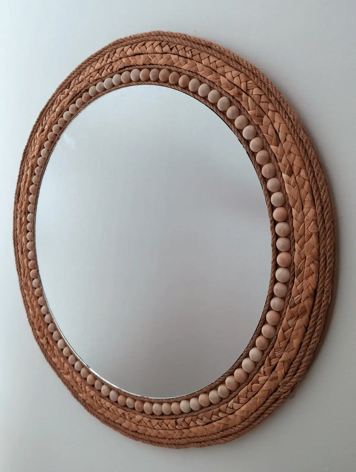 Espejo de pared Jacinto 4 Espejo de pared Jacinto redondo en jacinto de agua y yute con bolas de madera estilo bohemio Sweetlar