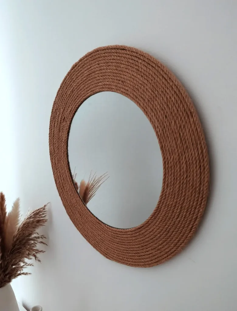 Espejo de yute redondo Astrid de pared estilo nórdico decoración artesanal Sweetlar