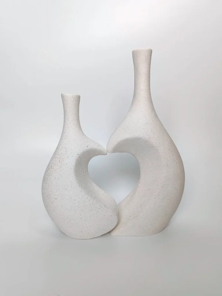 Jarrón Duo Hjerte blanco efecto arena de estilo nórdico decoración artesanal Sweetlar