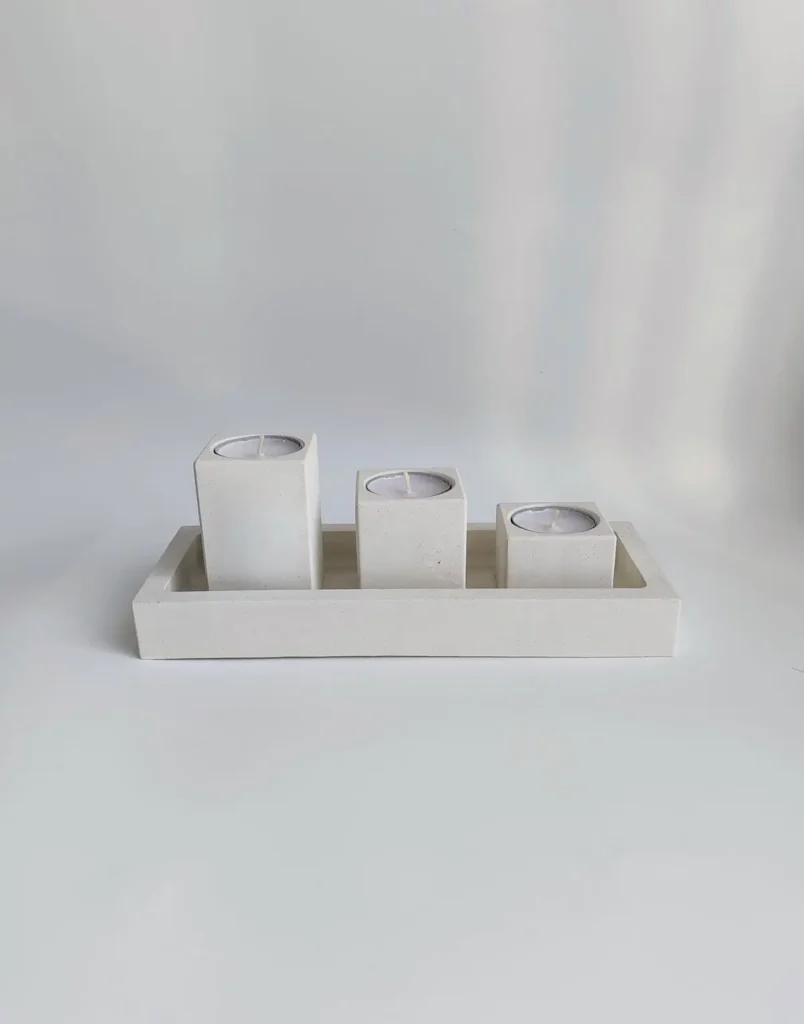 Inicio 6 Conjunto de bandeja y portavelas nórdico BAT blanco efecto arena decoración artesanal Sweetlar